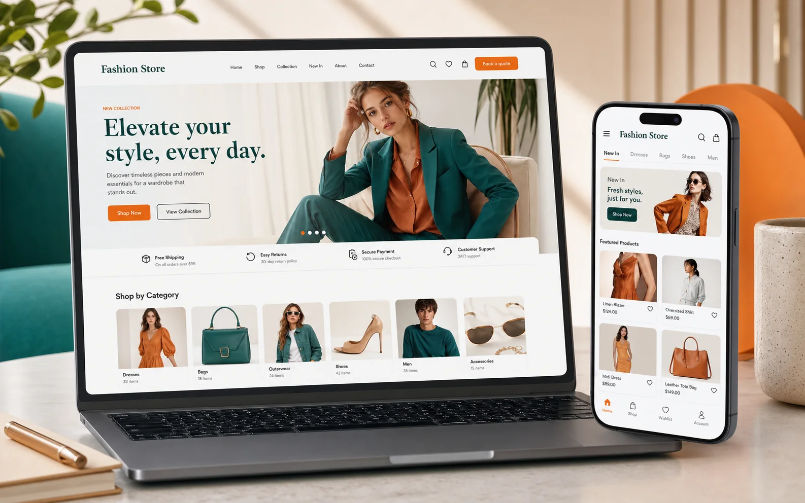 E-commerce moda mostrato in un contesto realistico