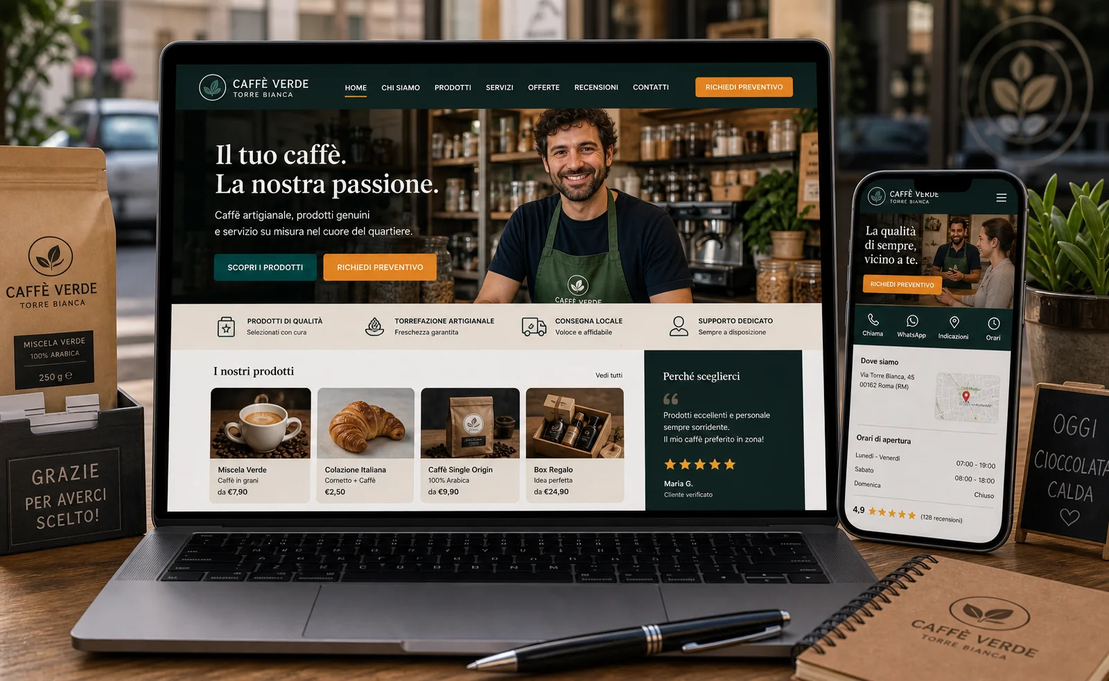 Esempio reale di sito e app per attivita locale