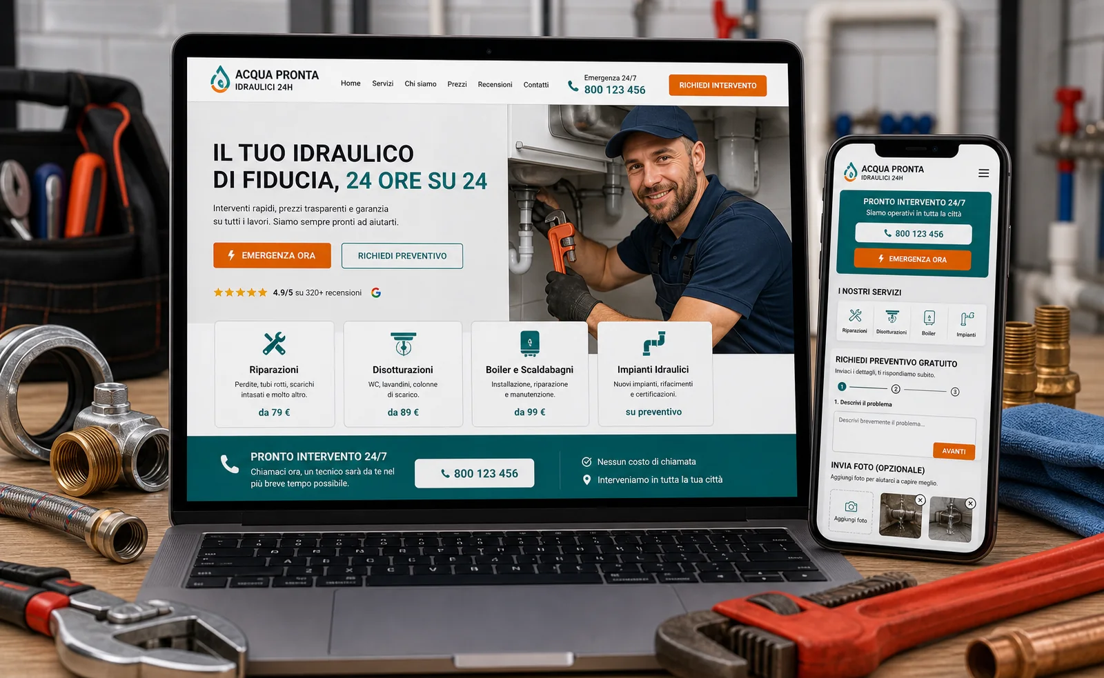 Sito per servizi tecnici mostrato in un contesto realistico