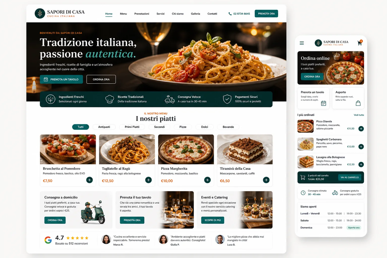 Esempio reale di sito web e app per ristorante